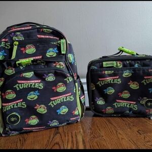 Ninja Turtles Kids Backpack and Lunchbox Set - Black and Green